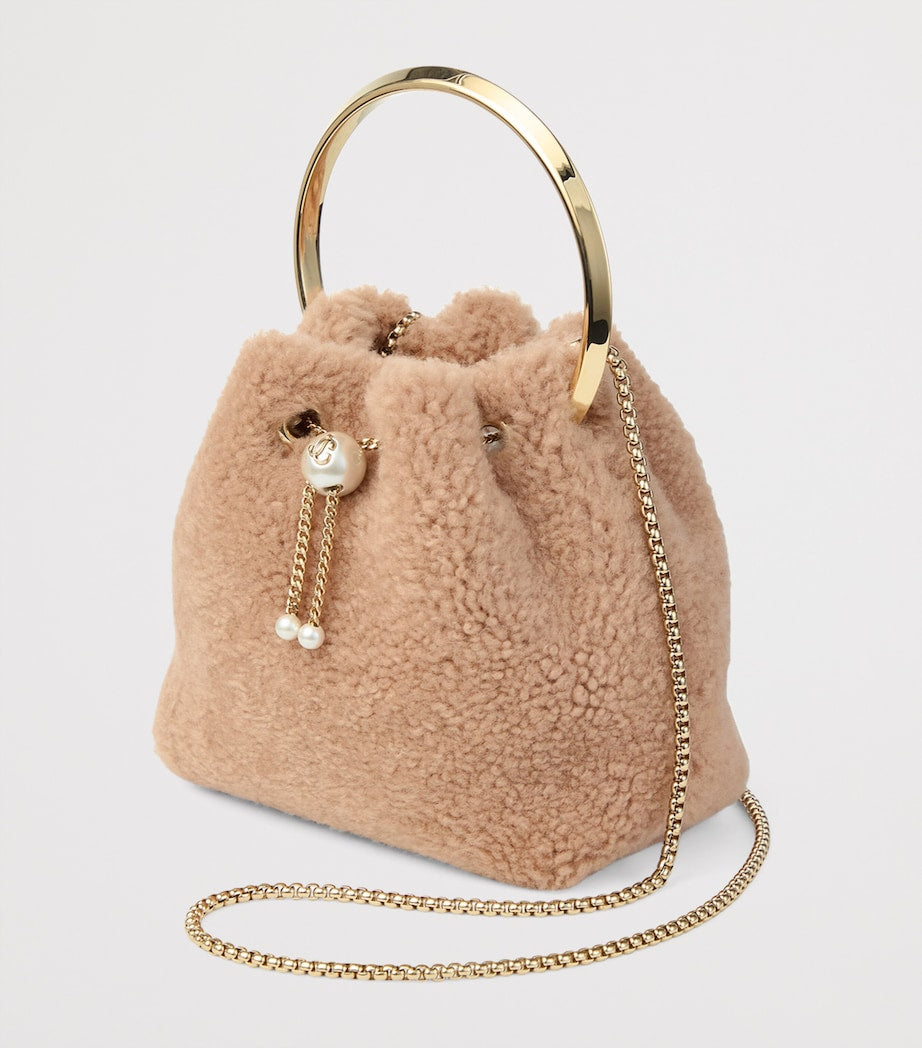 Jimmy Choo Beige Bon Bon Shearling Top-Handle Bag