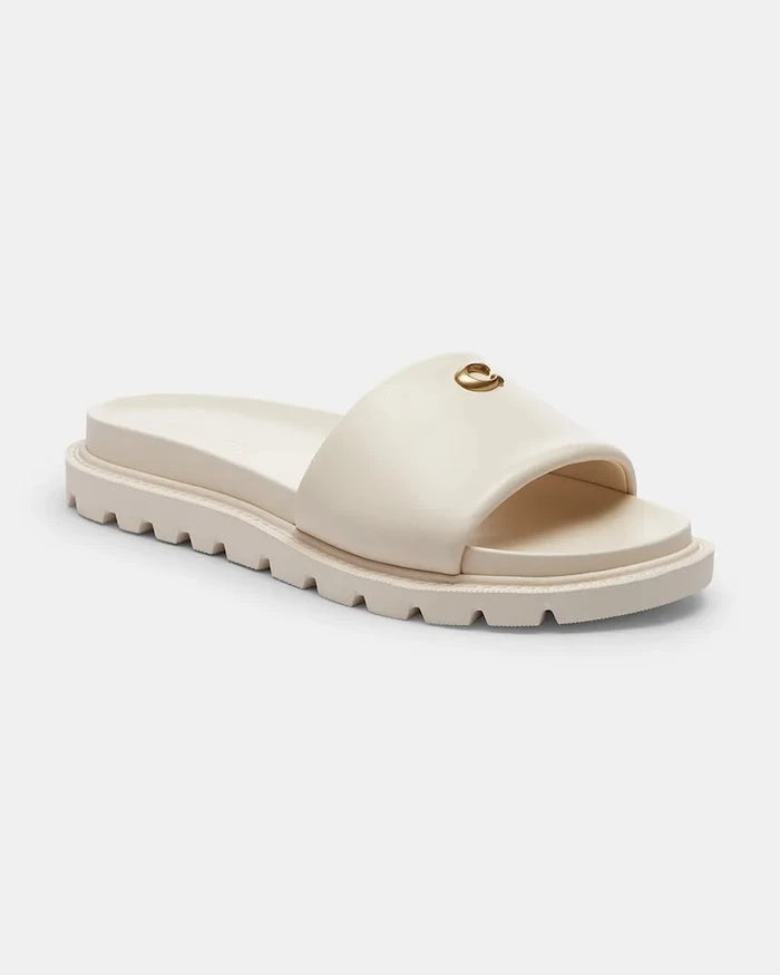 Coach чехли с равна подметка дамски от кожа Brynn Leather Slide Sandal