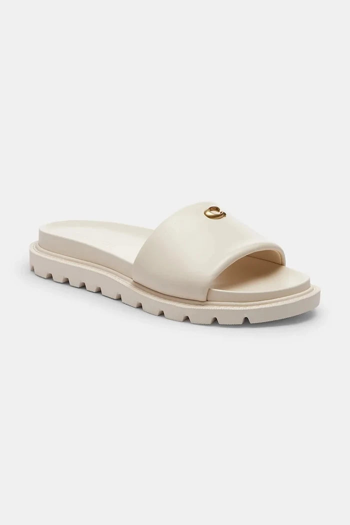 Coach чехли с равна подметка дамски от кожа Brynn Leather Slide Sandal