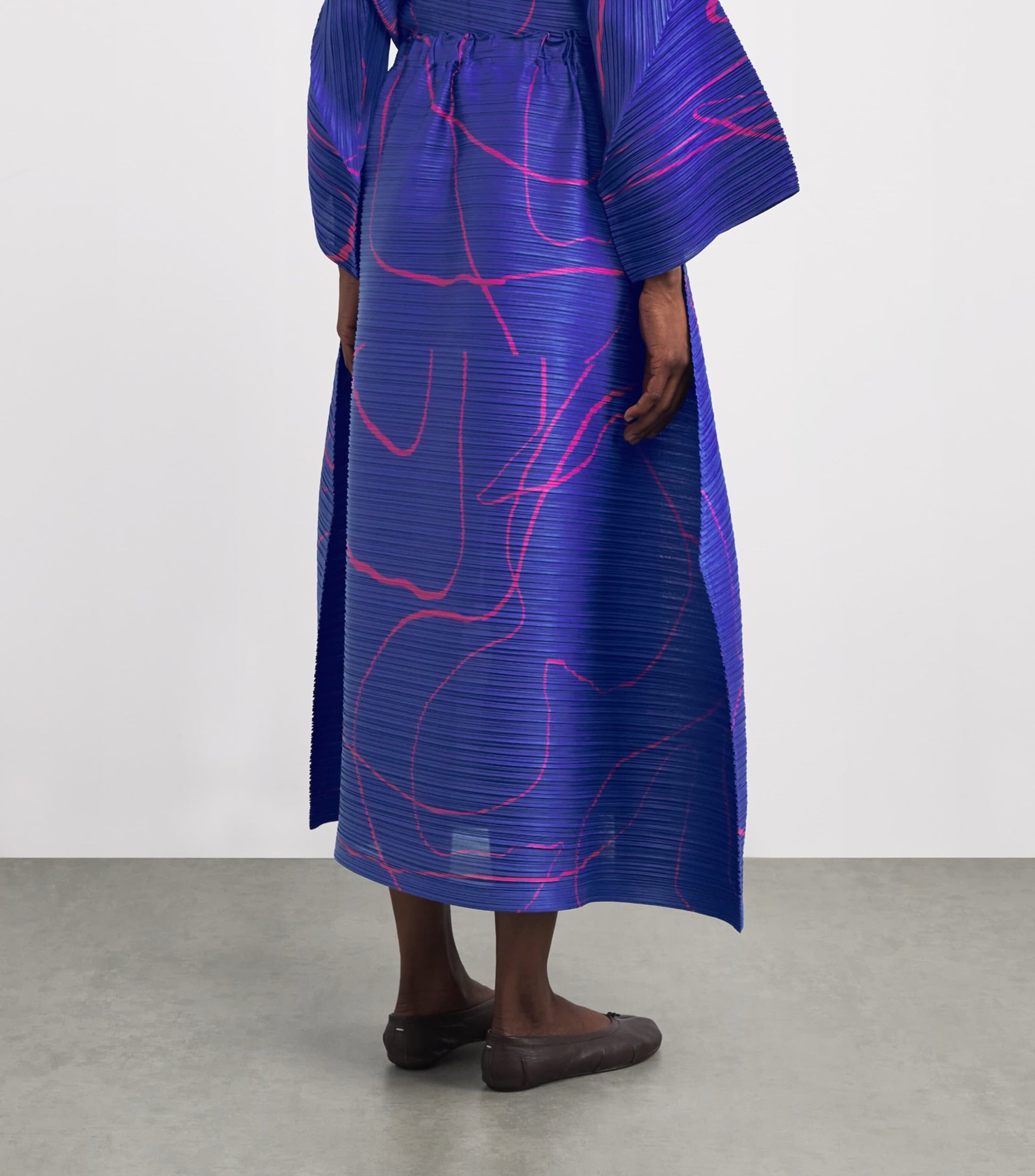 Pleats Please Issey Miyake Blue Printed Pause Midi Skirt