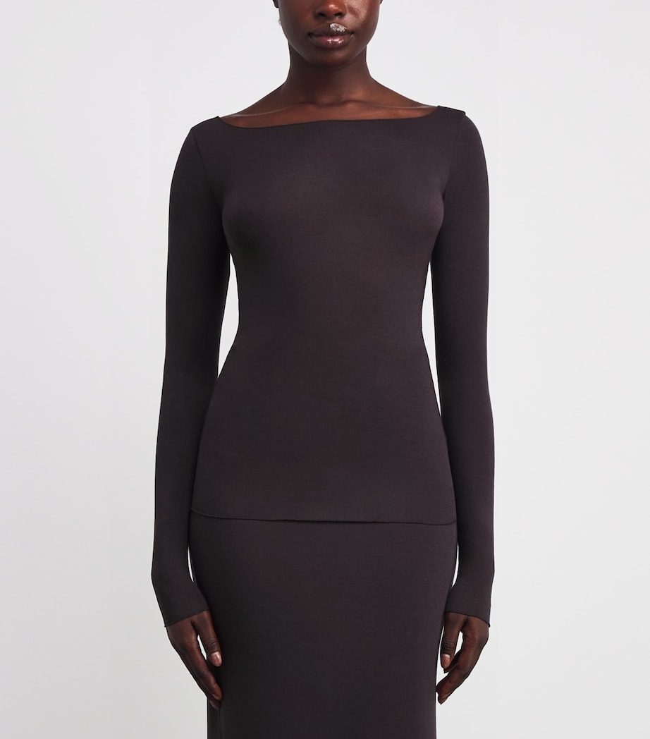 Burgundy Sheer Modal Boat-Neck T-Shirt