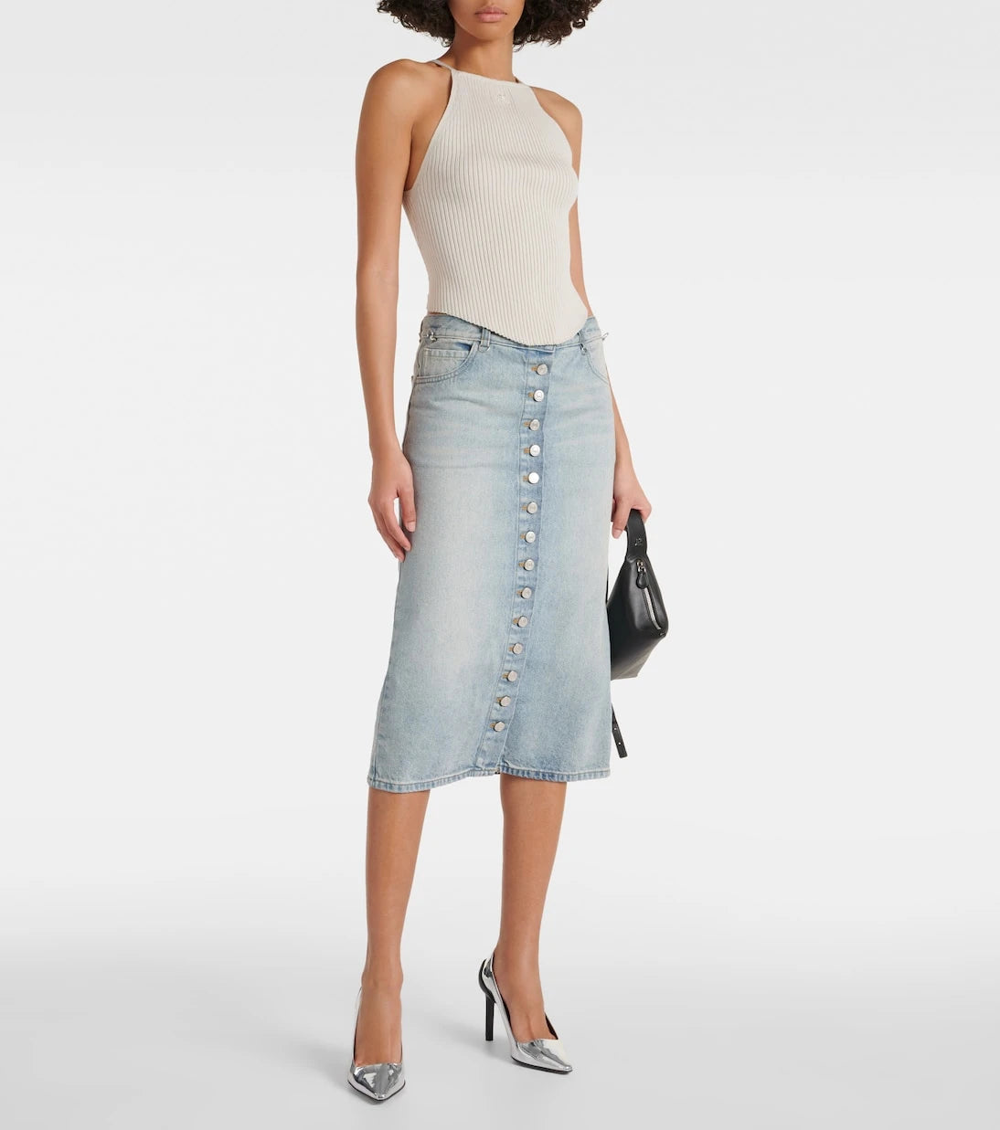 Courrèges - Multiflex denim midi skirt