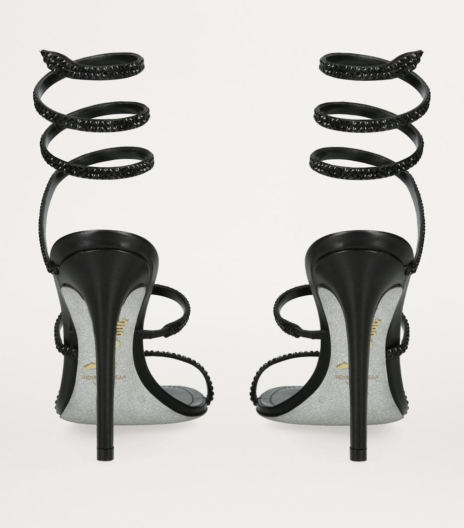 René Caovilla Black Leather Crystal-Embellished Cleo Sandals 105