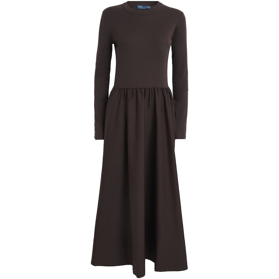 Polo Ralph Lauren Brown Cotton A-Line Midi Dress