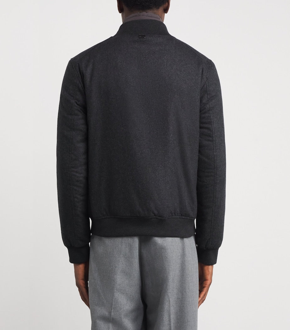 Grey Cashmere-Blend Vest-Lined Bomber Jacket