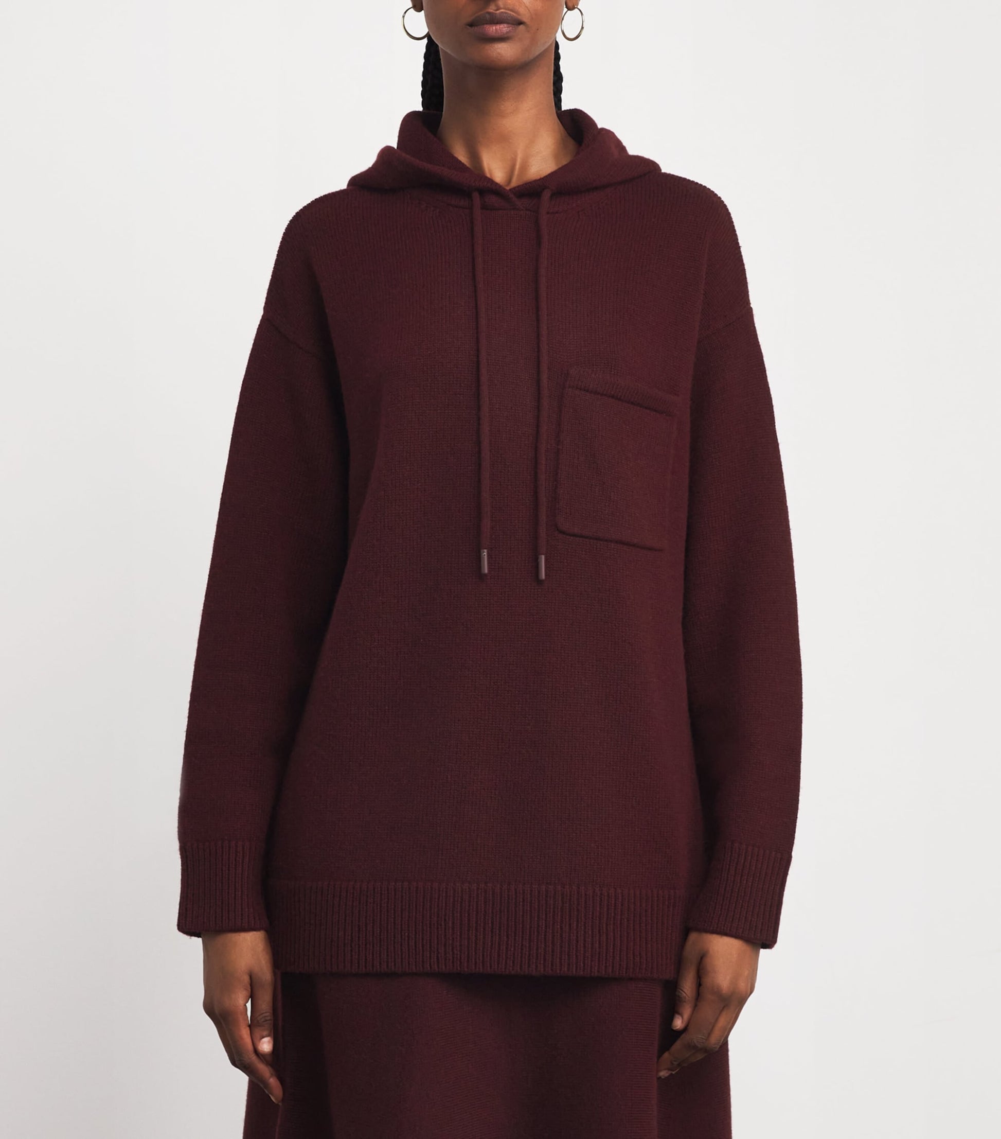 Max Mara Red Wool-Cashmere Knitted Hoodie