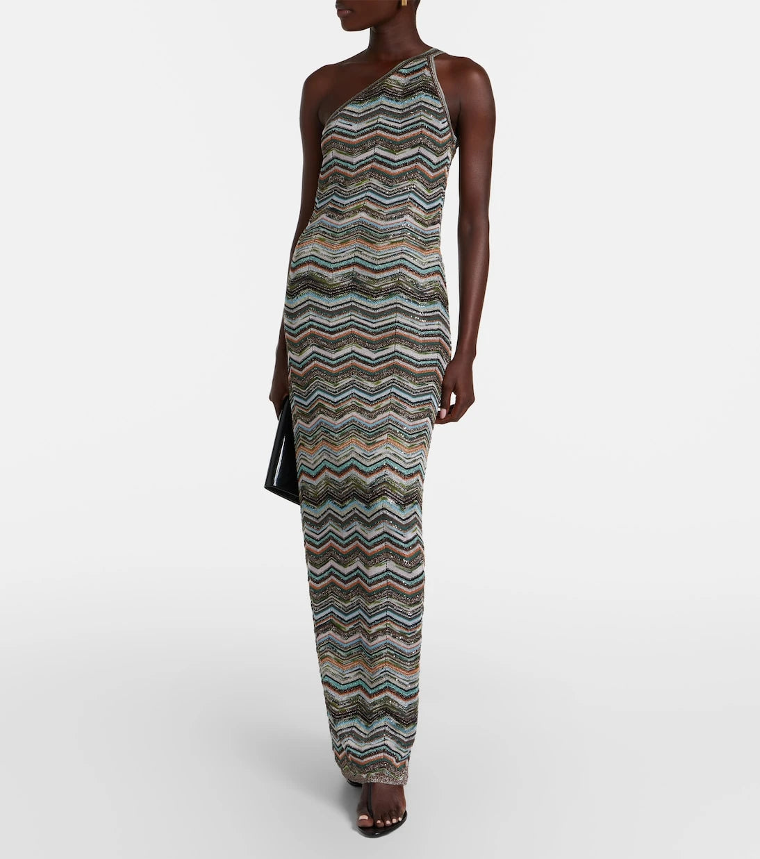 Missoni - Zigzag one-shoulder lamé maxi dress