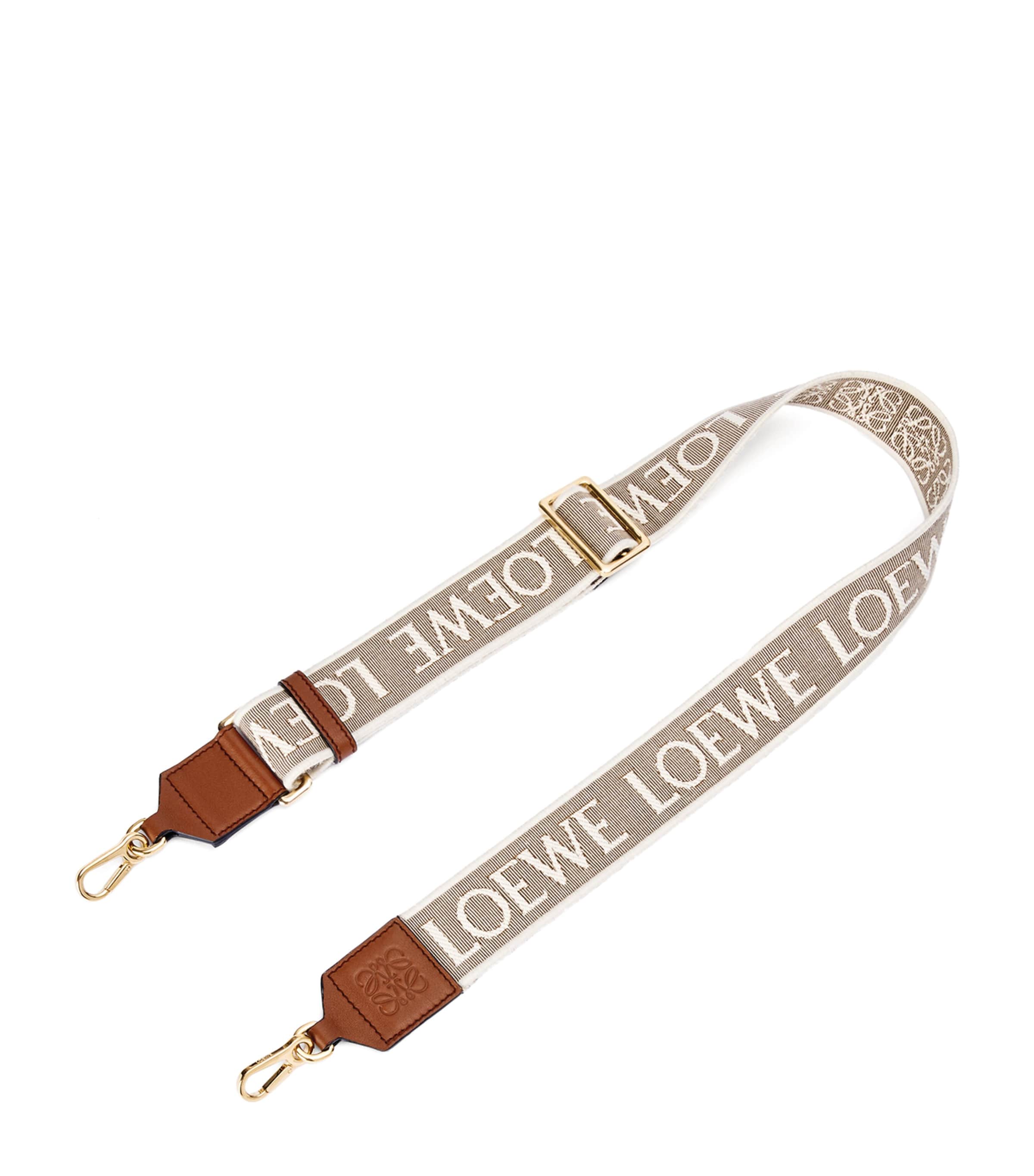 Beige Leather and Canvas Logo Bag Strap