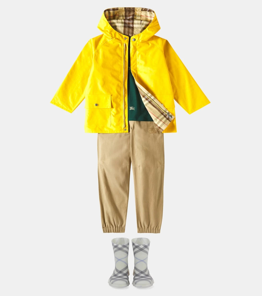 Burberry Kids - معطف واقٍ من المطر قطني بوجهين بنقشة مربعات بربري
