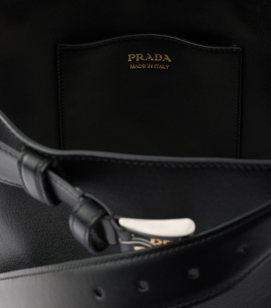 Black Leather Buckled Bucket Bag