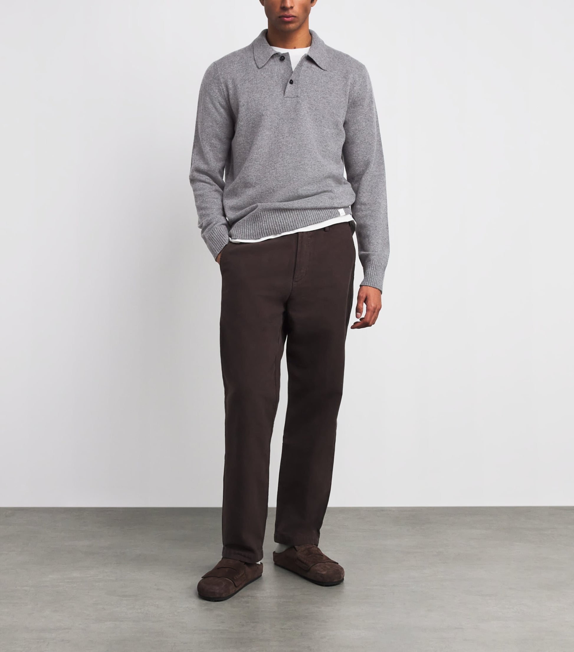 Norse Projects Grey Merino Lambswool Polo Sweater