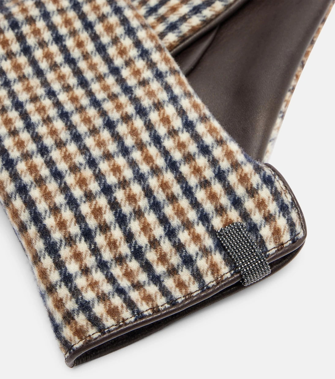 Brunello Cucinelli - Monili checked virgin wool and leather gloves