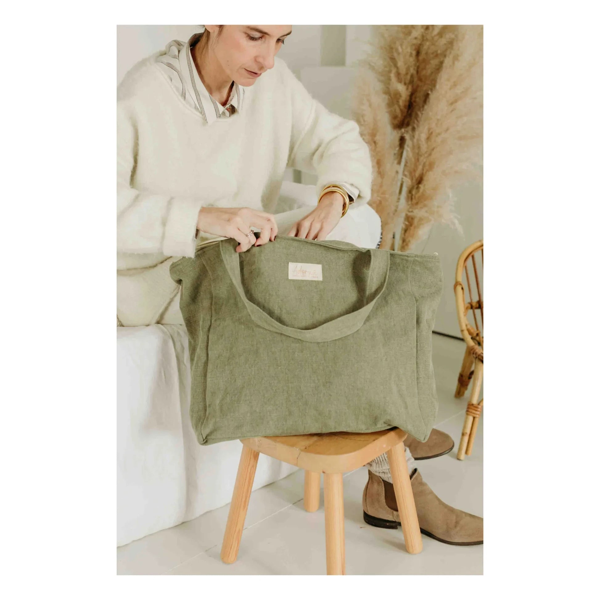 Adorna - Isia Linen Changing Bag | Khaki