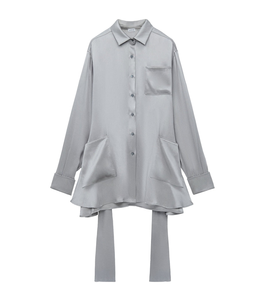 LOEWE Grey EXCLUSIVE Silk Satin Belted Silver Capsule Pyjama Blouse