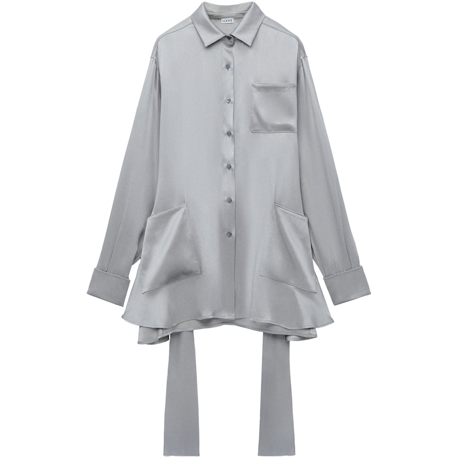 LOEWE Grey EXCLUSIVE Silk Satin Belted Silver Capsule Pyjama Blouse