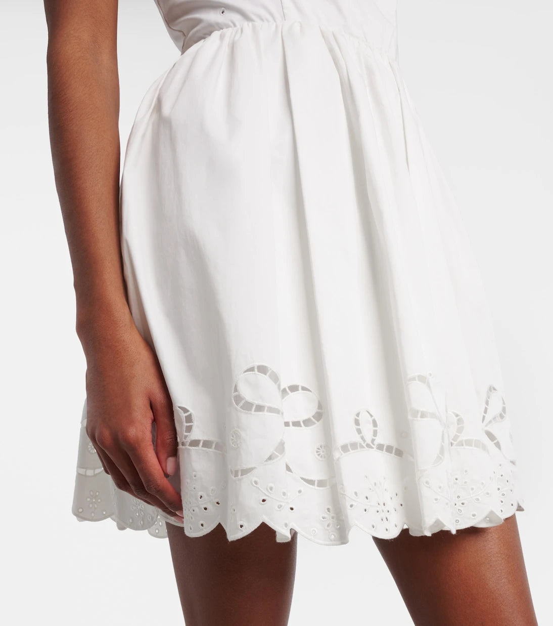 Self-Portrait - Embroidered cotton poplin minidress