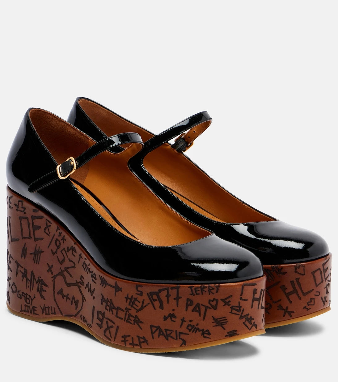 Chloé - Maxime 80 patent leather wedge pumps