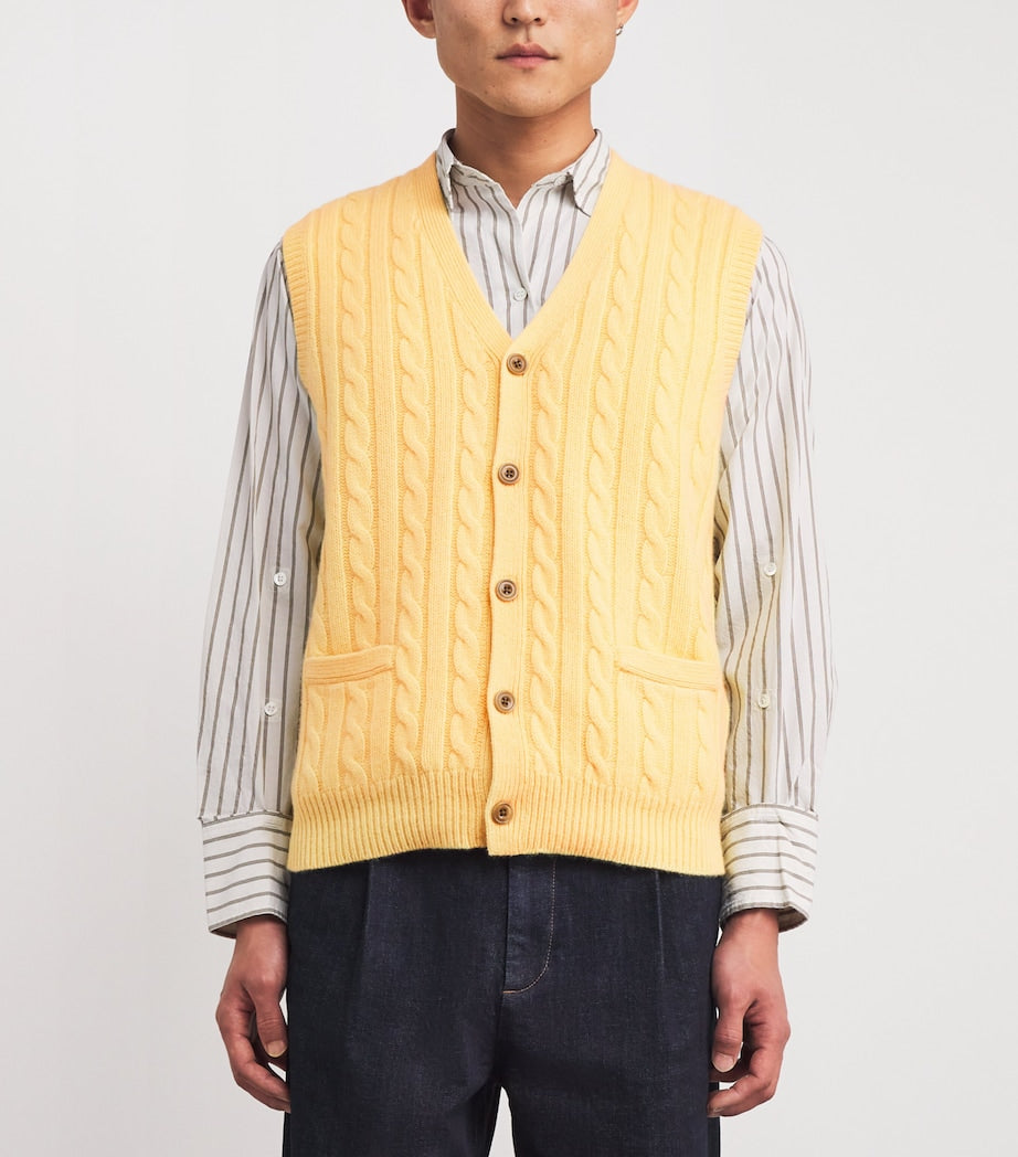 Yellow Wool-Cashmere Cable-Knit Sweater Vest