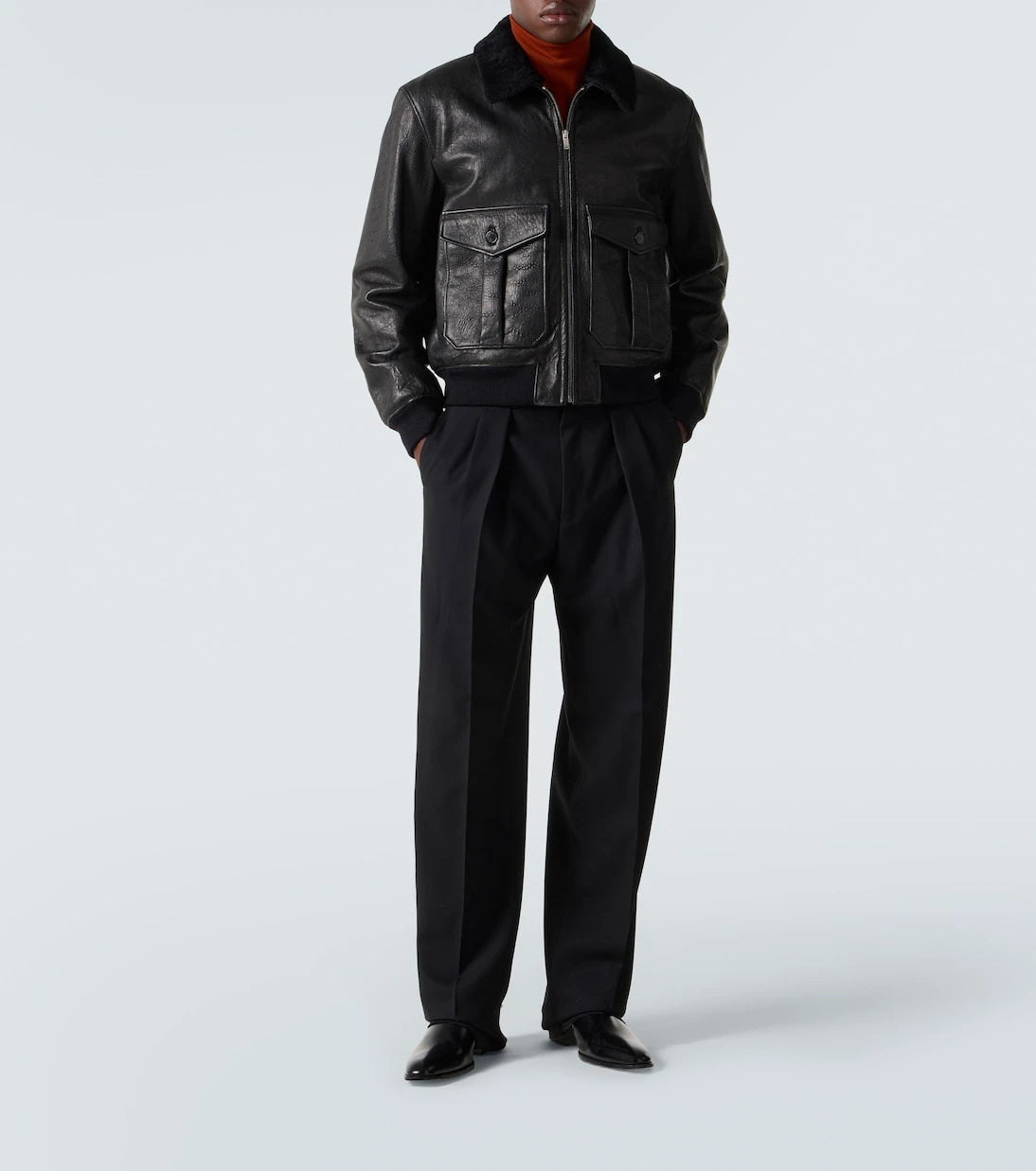 Saint Laurent - İçi yünlü deri bomber ceket