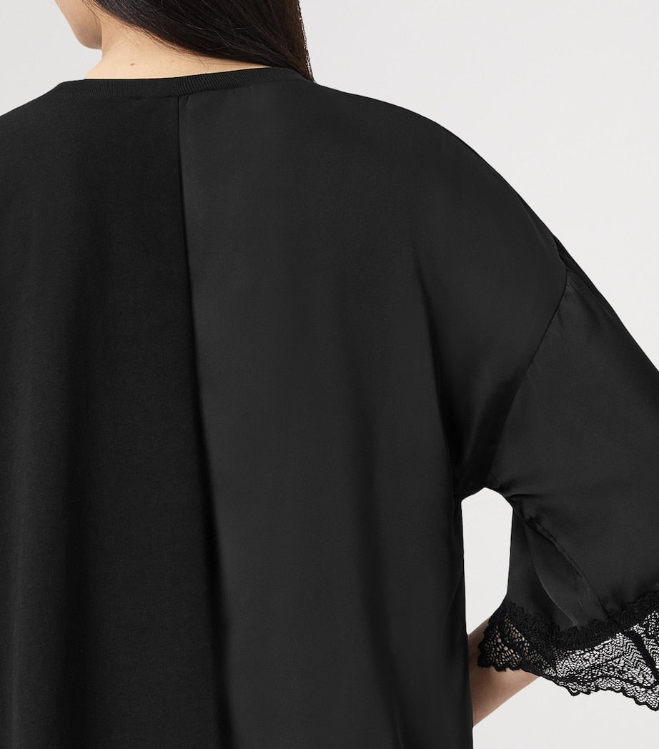 AllSaints Black Cotton Lace-Trim Lenny T-Shirt