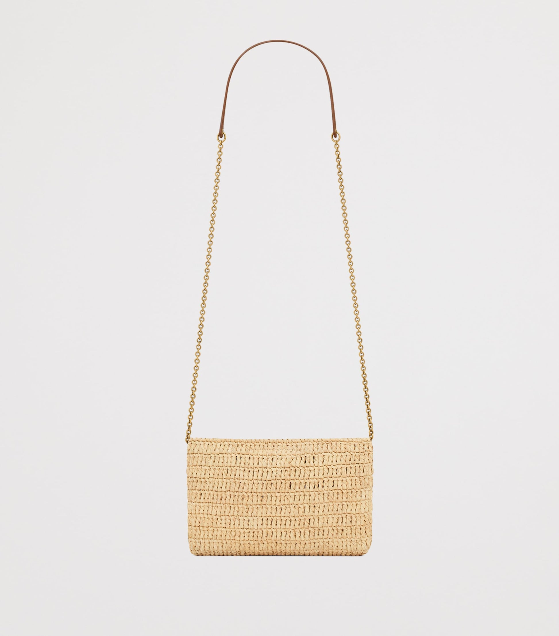 Saint Laurent Beige Raffia Cassandre Pouch on Chain
