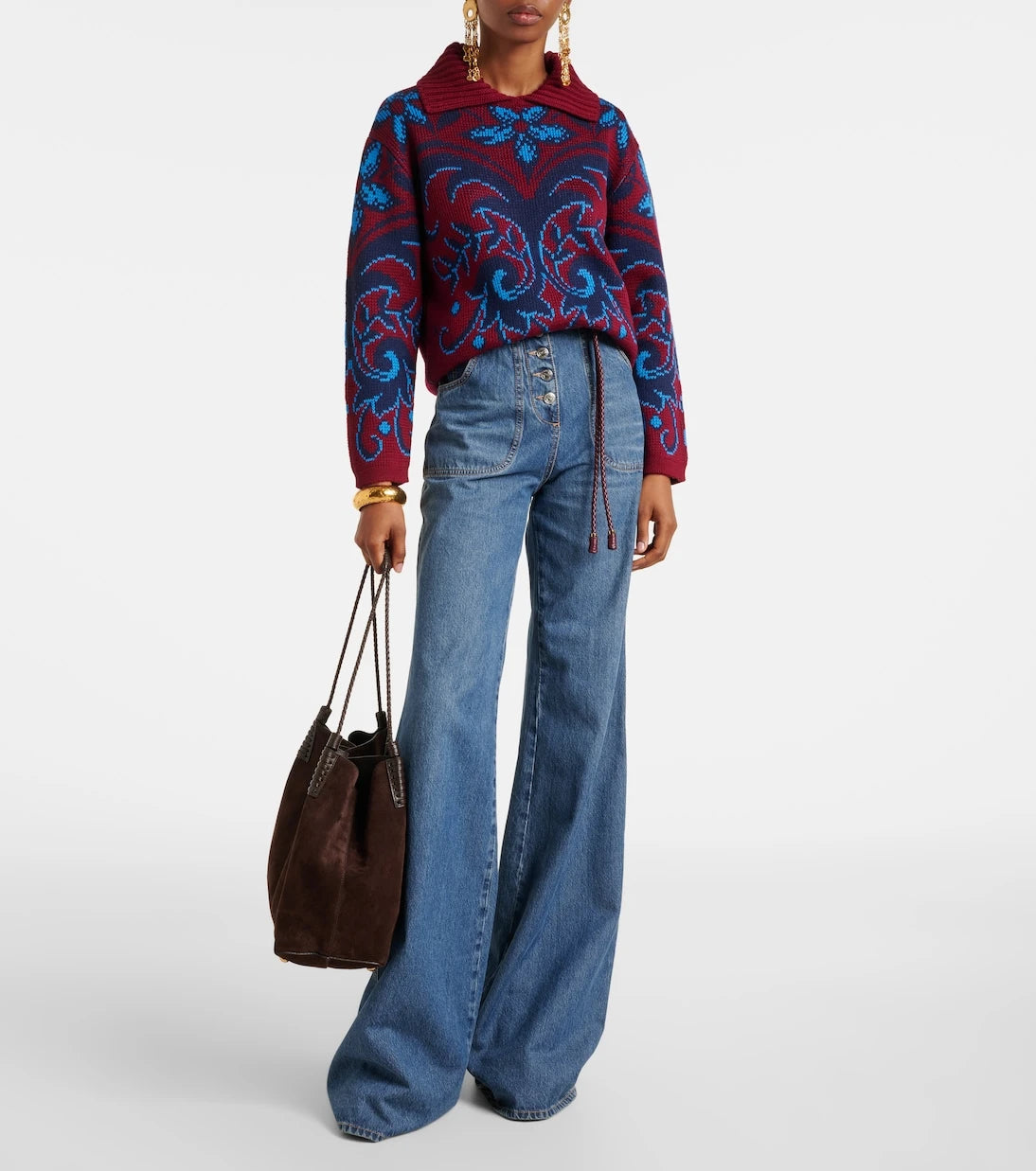 Etro - سويتر بولو من صوف الجاكار بنقشة البيزلي
