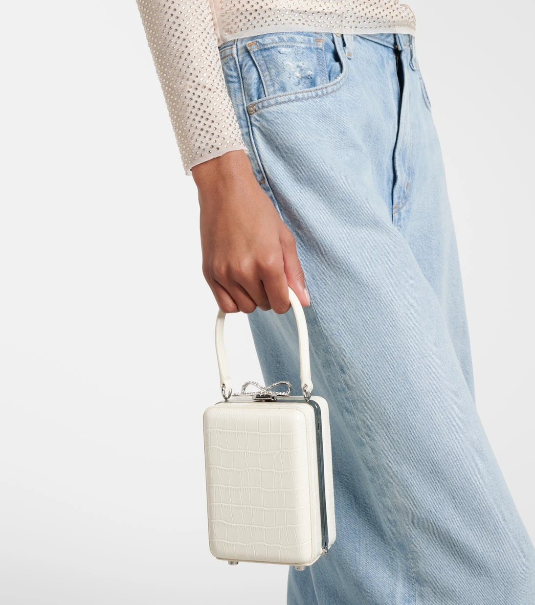 Self-Portrait - Micro croc-effect embellished leather tote bag