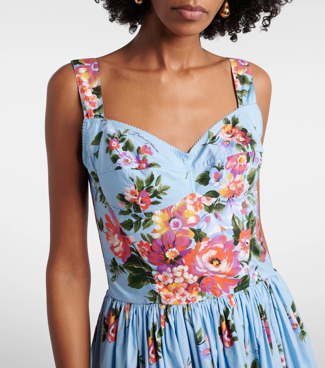 Dolce&Gabbana - Floral cotton bustier dress