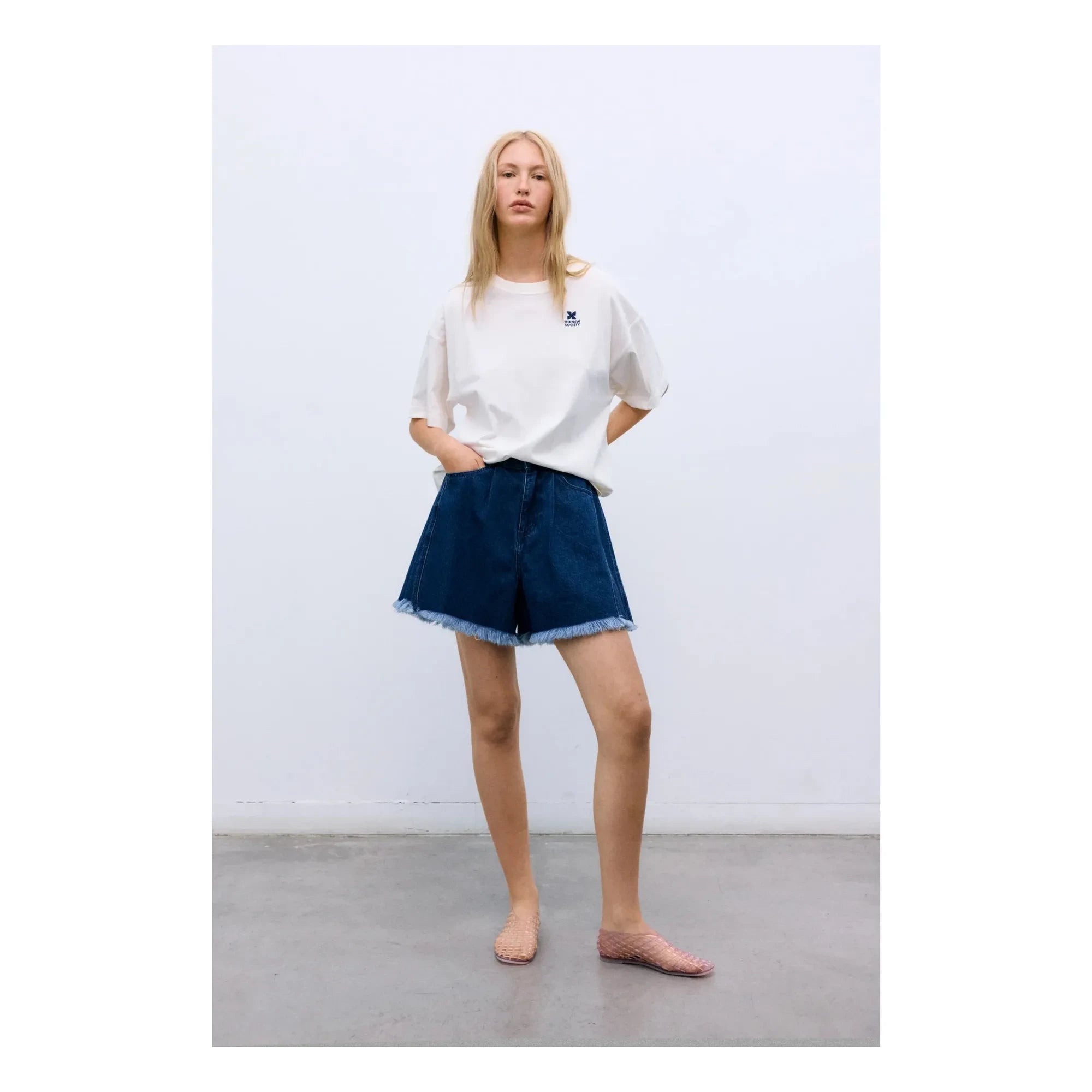 the new society - Denim Cotton Shorts | Denim blue