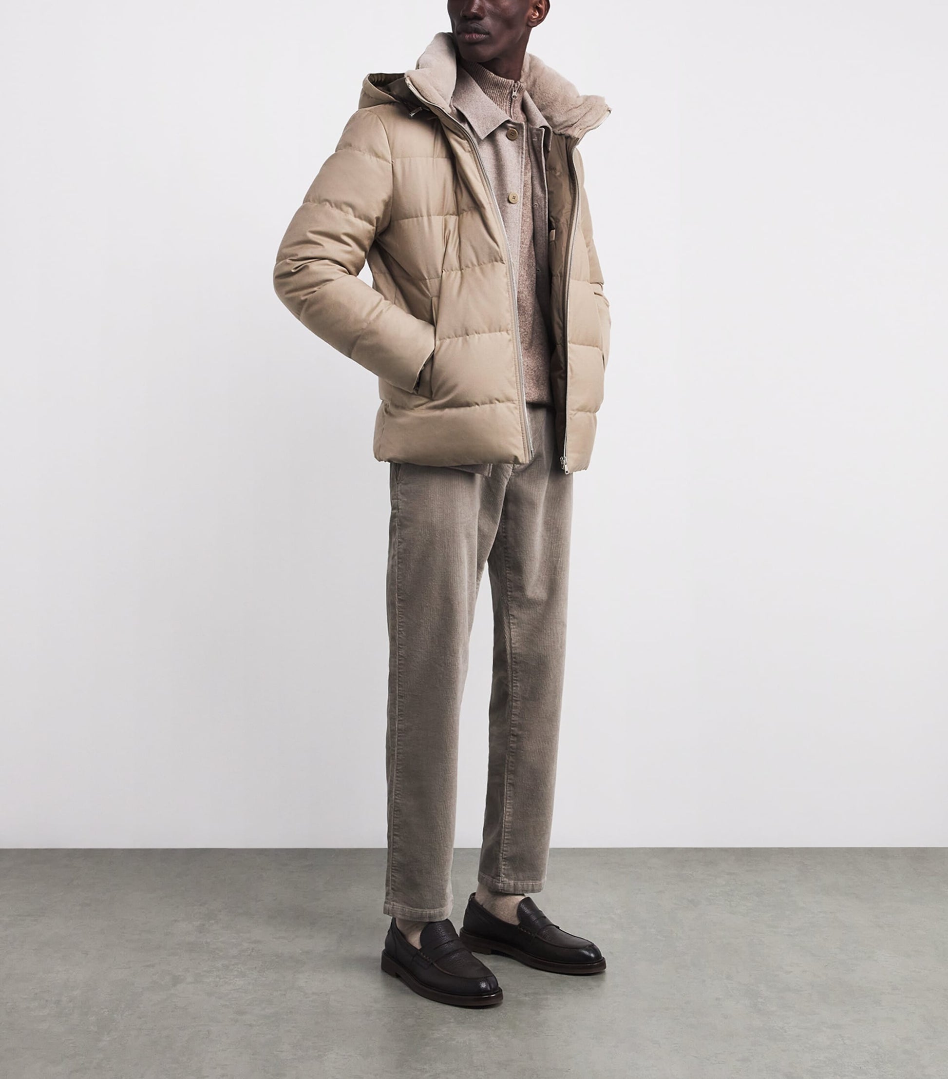 Yves Salomon Brown Wool-Silk Green Storm System Mink-Trim Puffer Jacket