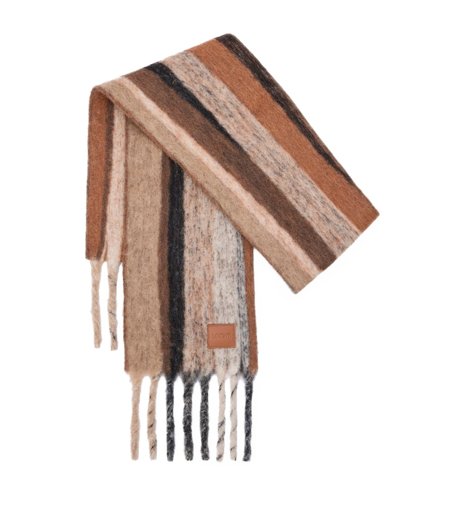 LOEWE Beige Alpaca-Wool-Blend Jacquard Stripe Scarf