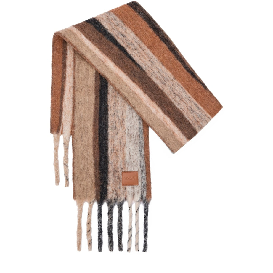 LOEWE Beige Alpaca-Wool-Blend Jacquard Stripe Scarf
