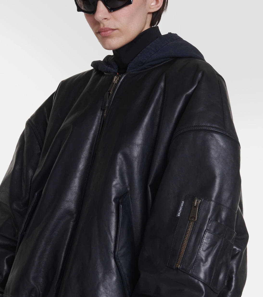 Balenciaga - Oversized leather bomber jacket