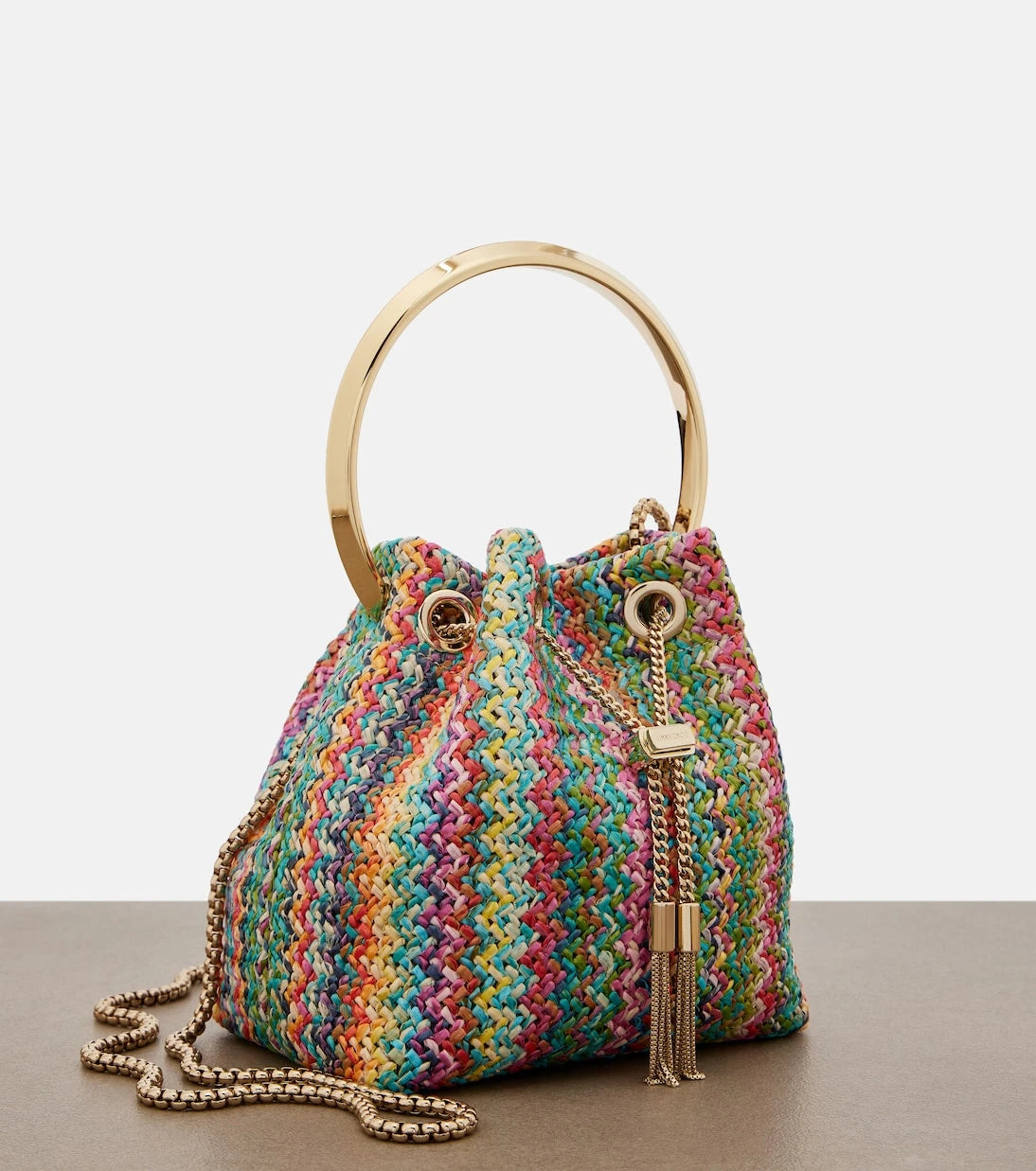 Jimmy Choo - Bon Bon Small raffia-effect bucket bag