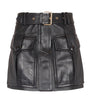 Black Lambskin Belted Mini Skirt