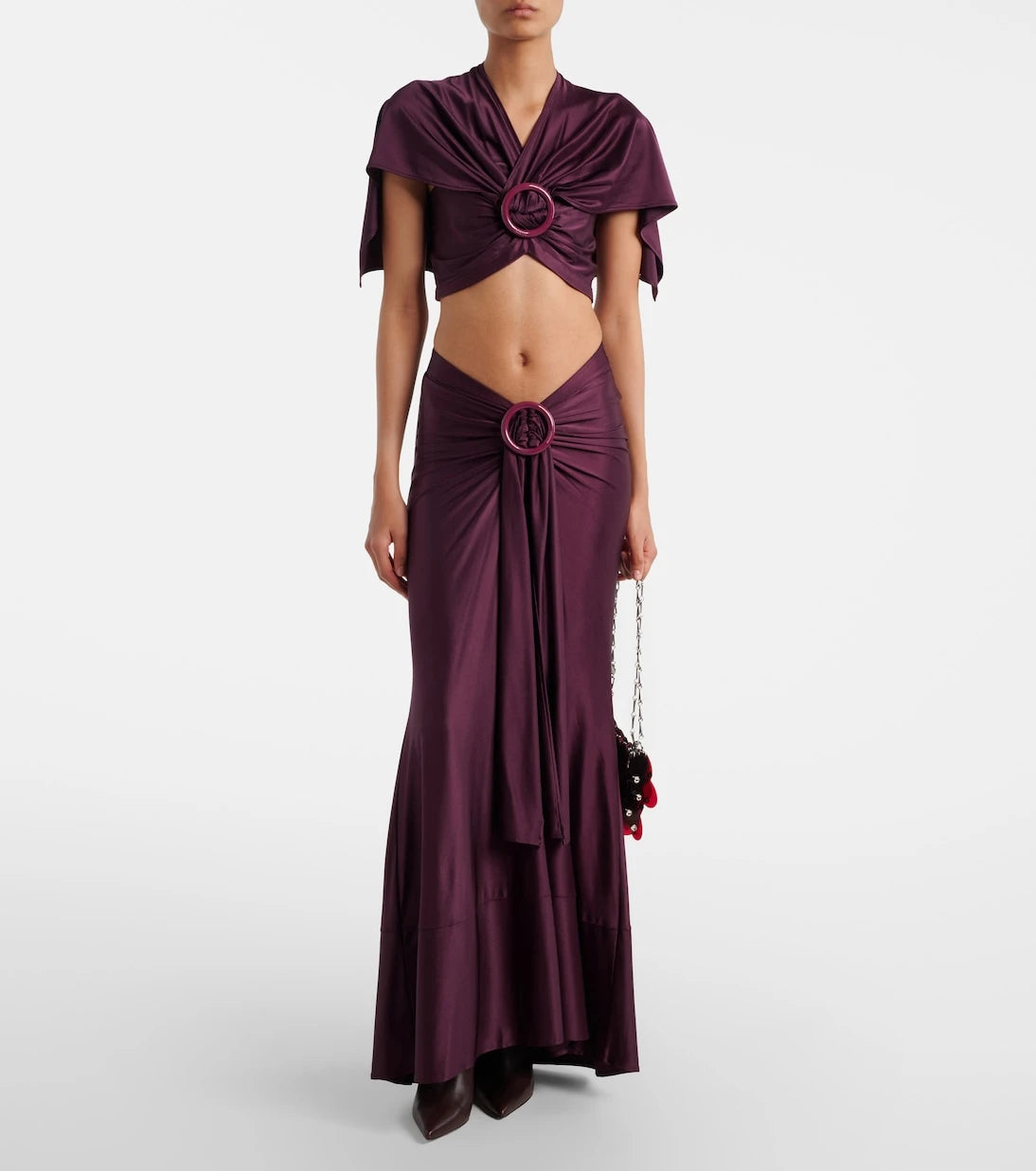 Rabanne - Gathered caped satin crop top