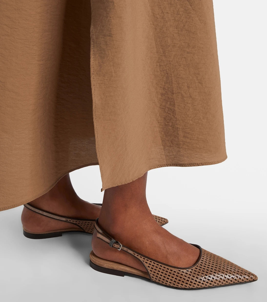 Brunello Cucinelli - Perforated leather slingback flats