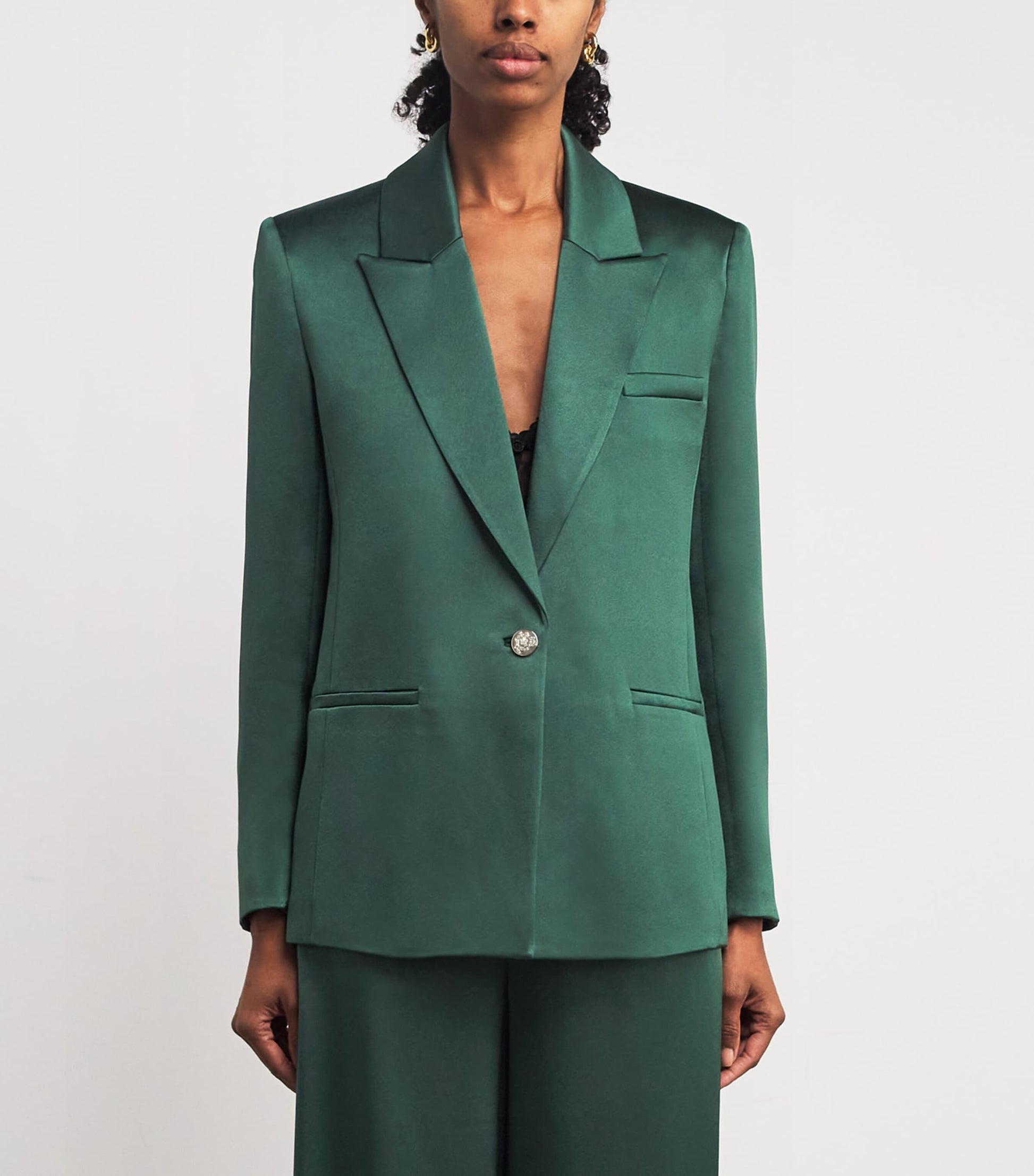 Alice+Olivia Green Satin Silas Blazer