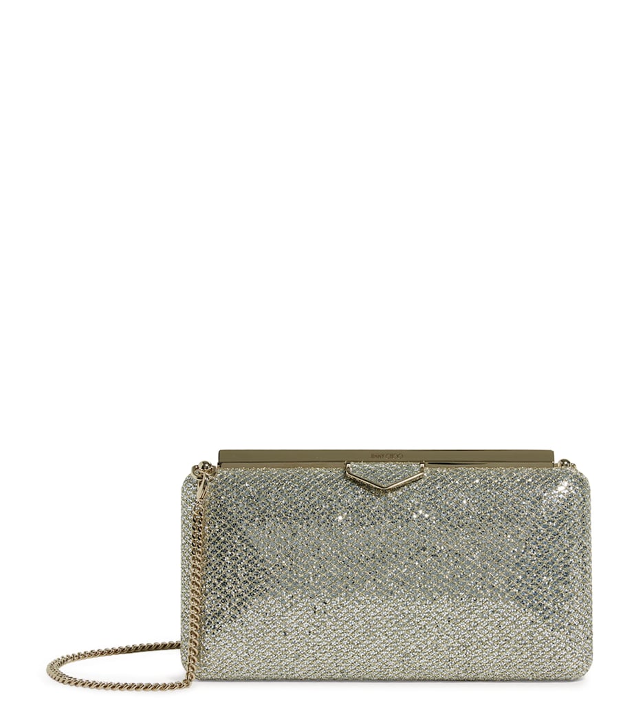 Jimmy Choo Neutral Ellipse Glitter Clutch Bag