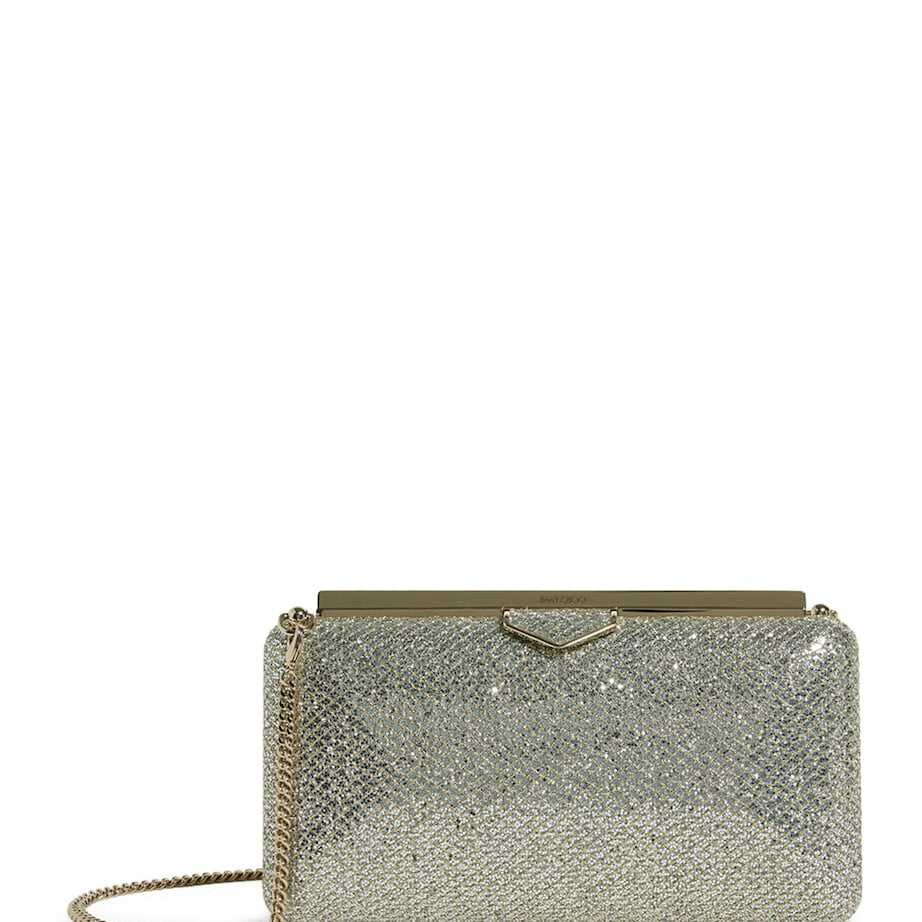 Jimmy Choo Neutral Ellipse Glitter Clutch Bag