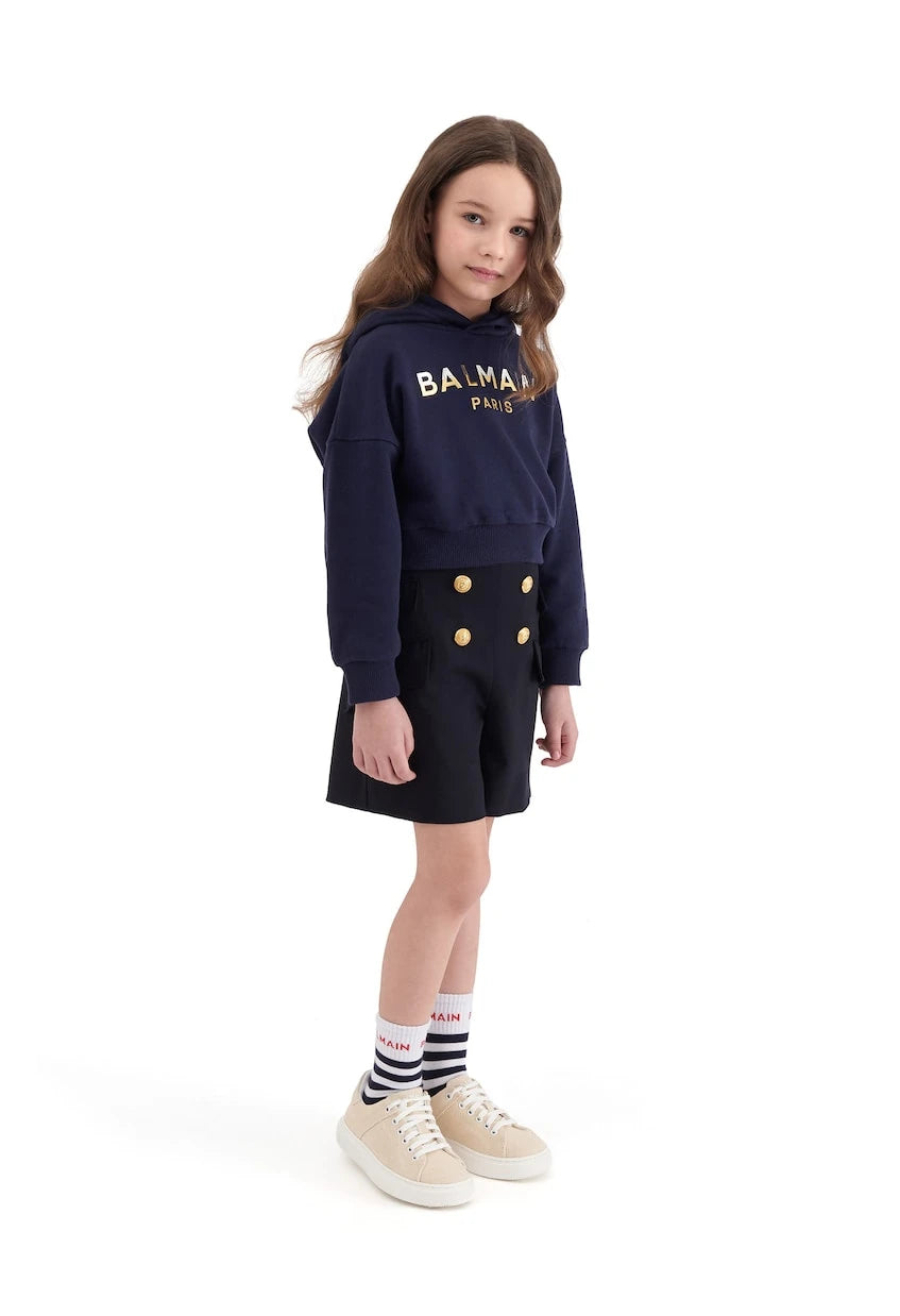 Balmain Kids - شورت قطني ممزوج مزين بأزرار