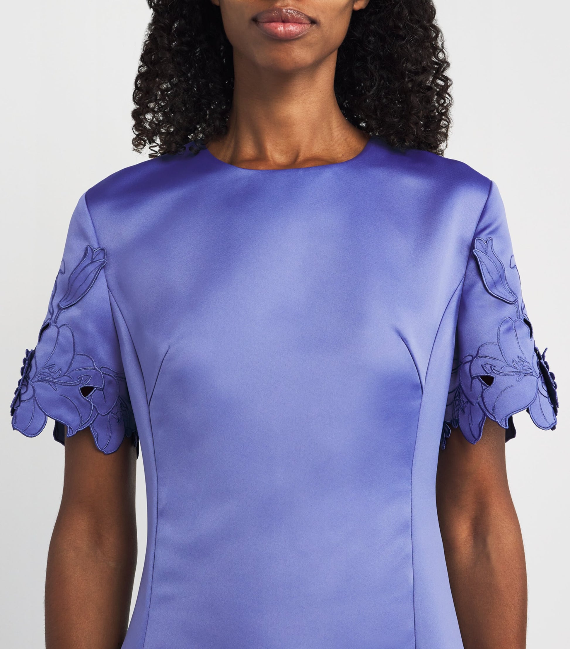 LEO LIN Blue Floral-Appliqué Caroline Midi Dress