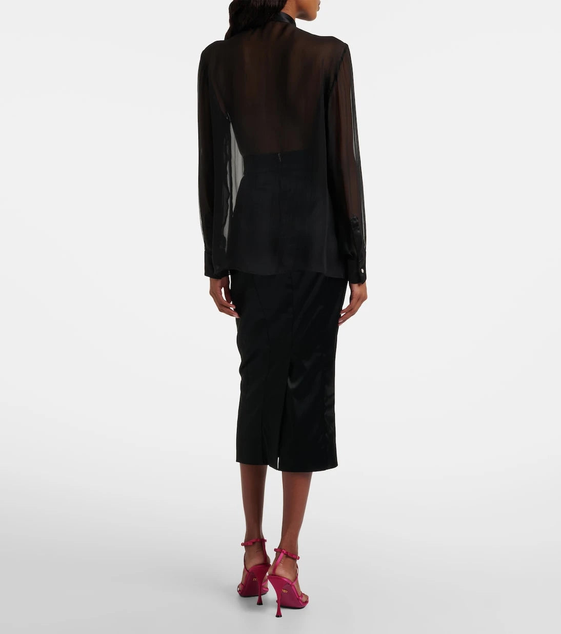 Dolce&Gabbana - Floral-appliqué sheer silk blouse