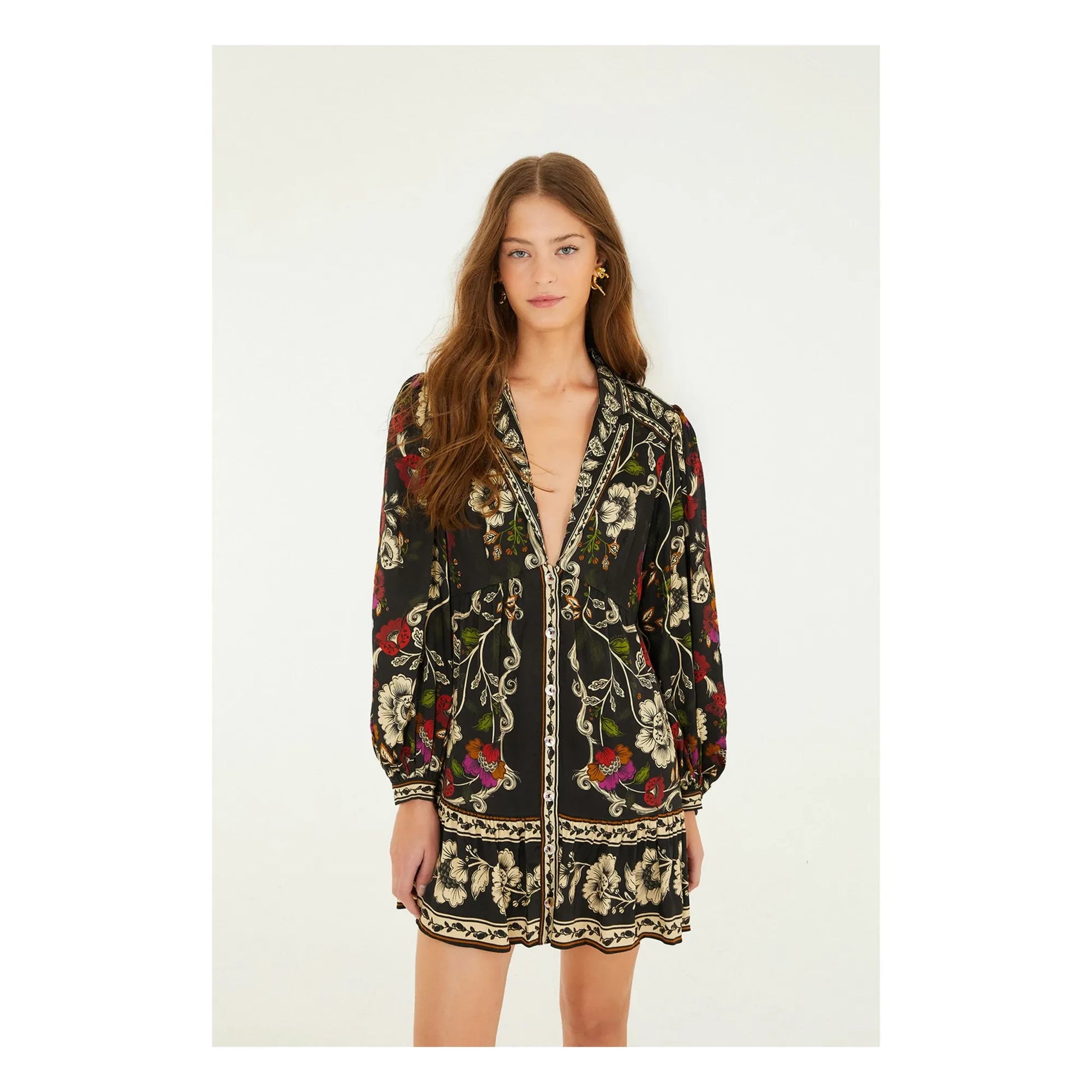 Farm Rio - Rococo Flowers Short Dress | Black