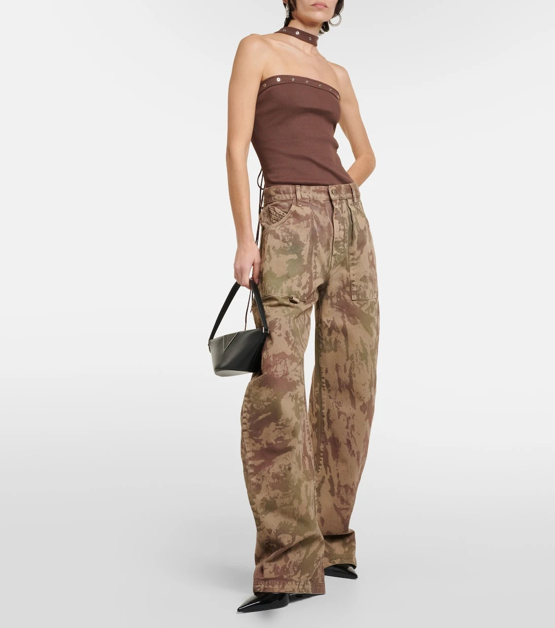 The Attico - Ribbed-knit halterneck jersey top