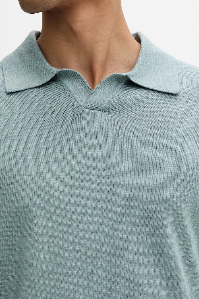 Calvin Klein erkek polo yaka kazak tipi tişört, keten karışımlı