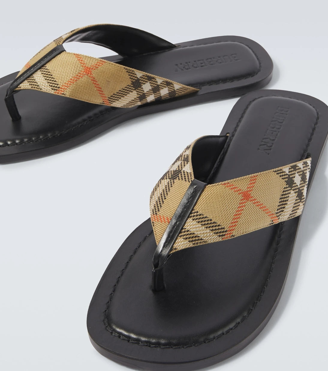 Burberry - Burberry Check leather-trimmed thong sandals