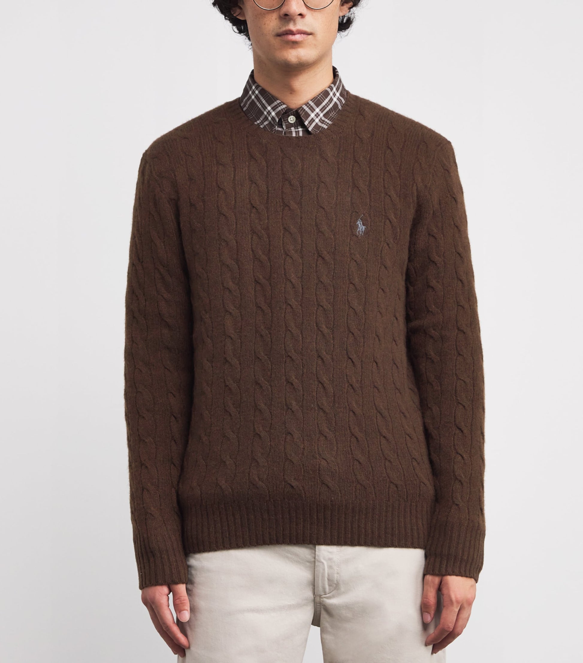 Brown Wool-Cashmere Cable-Knit Sweater