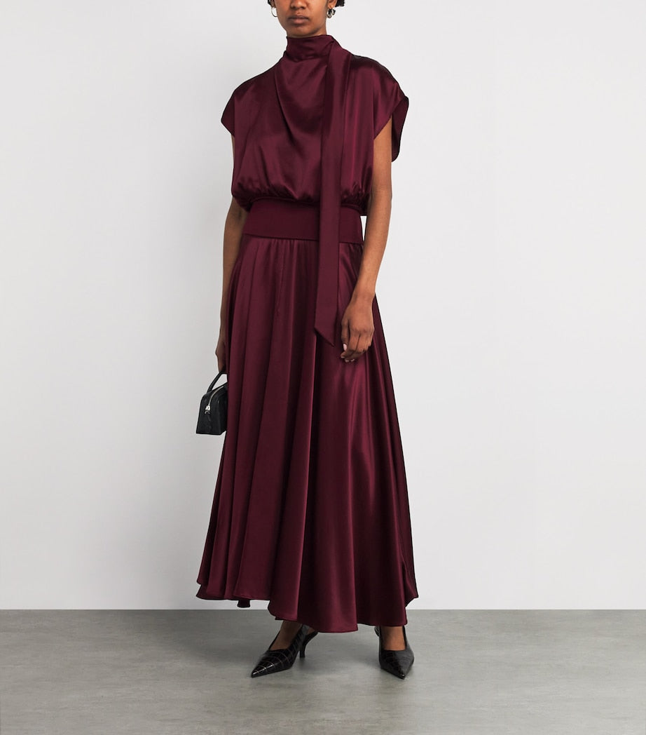 ESSE Studios Burgundy Silk Cowl-Neck Top