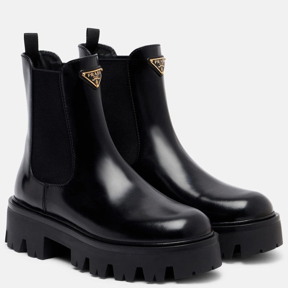 Prada - Logo leather platform Chelsea boots